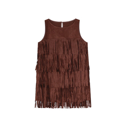 Temperament Heavy Industry Tassel Sleeveless Vest Dress