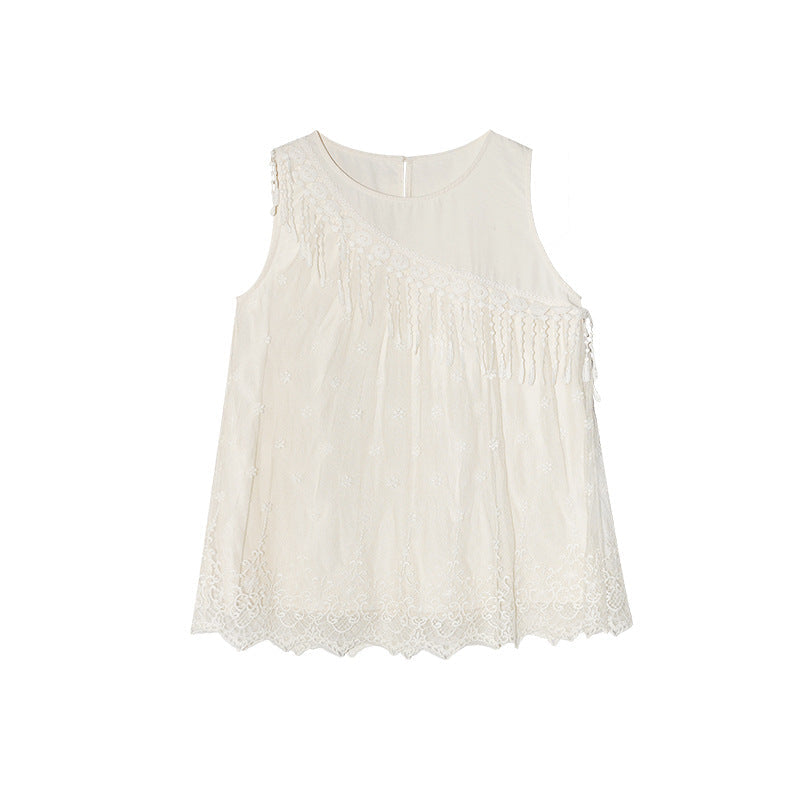 Embroidered Lace Tassel Trim Strapless Pullover Top