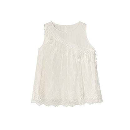 Embroidered Lace Tassel Trim Strapless Pullover Top
