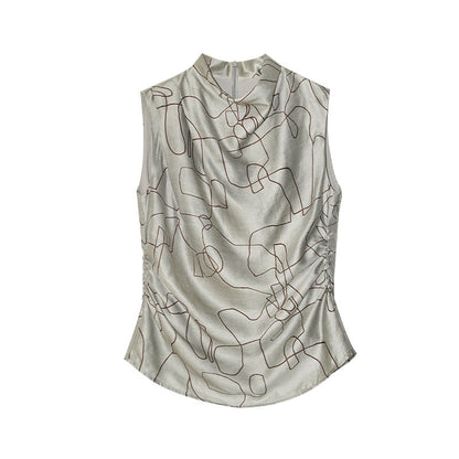 Early spring fashion versatile creative line print turtleneck sleeveless vest
