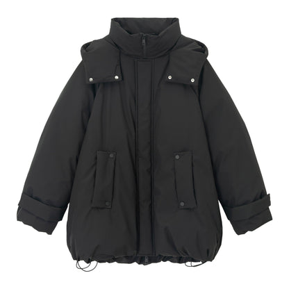 Winter gall-free anti-down hooded stand-up collar big body without quilting line Parker down jacket