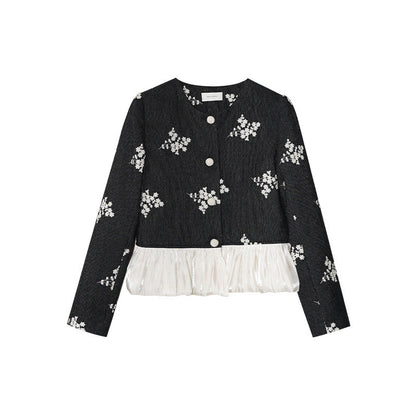 Age-reducing embroidery contrasting color splicing cotton-padded thick short jacket