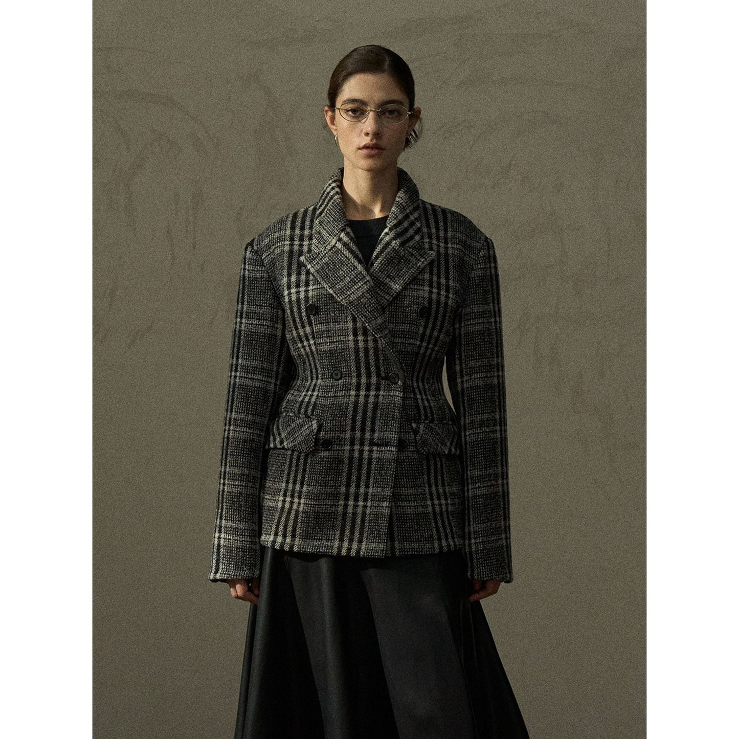 Winter design gun barred collar plaid bee waist double-sided wool suit