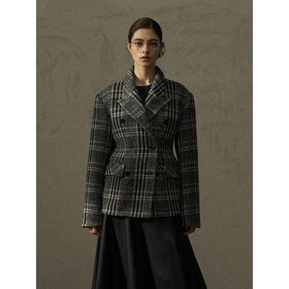 Winter design gun barred collar plaid bee waist double-sided wool suit