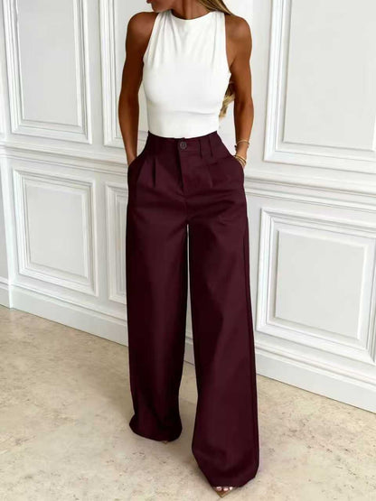 Fashion new solid color explosion with belt ring trousers
