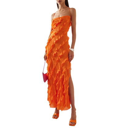 Split holiday suspender dress