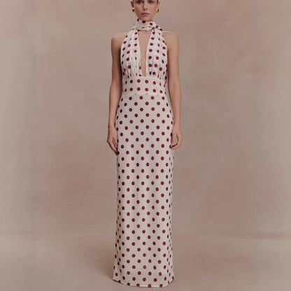 New fashionable and sexy polka dot hip skirt waist slim holiday style neck dress women