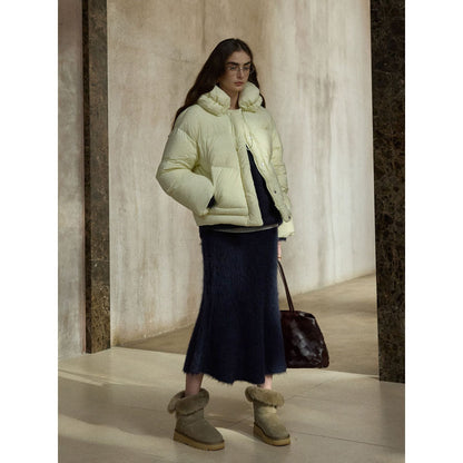 Winter 90 white duck down bud collar weft elastic anti-down jacket