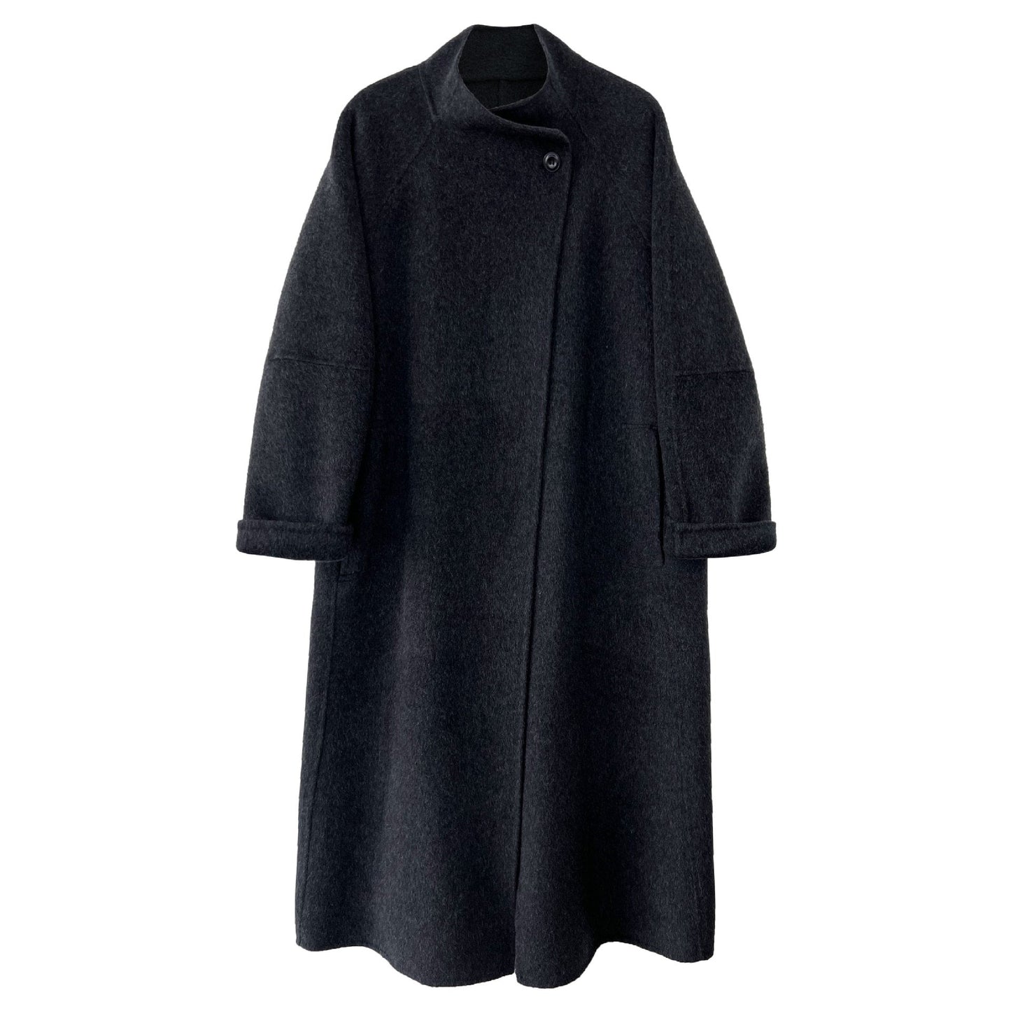 Korean version lazy diagonal buckle collar long double-sided woolen coat women's new woolen coat in winter