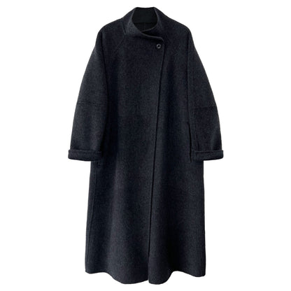 Korean version lazy diagonal buckle collar long double-sided woolen coat women's new woolen coat in winter