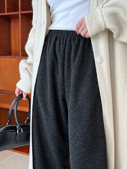 Korean version autumn and winter imitation cashmere grandma pants nine-point wide-leg pants elastic waist wool woolen pants women