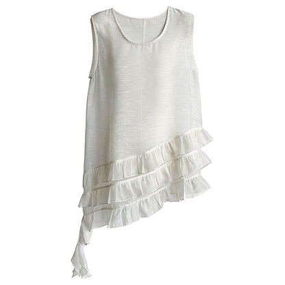 French gentle wind irregular ruffle edge sleeveless top women 26 early spring stack wear vest skirt