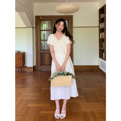 Gentle coffee break shell fringed strap v-neck dress