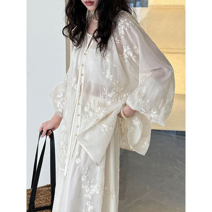 Embroidered shirt skirt set women's summer new heavy industry sunscreen two-piece set