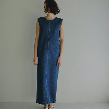 Sleeveless Denim Dress Women Loose Fit A-Line Washed Maxi