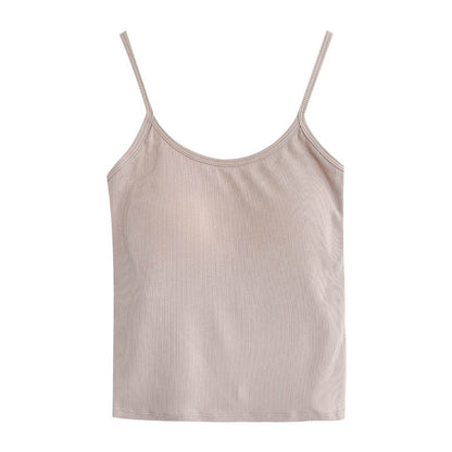 Simple threaded vest women's summer new integrated chest pad with beautiful back and thin suspender top
