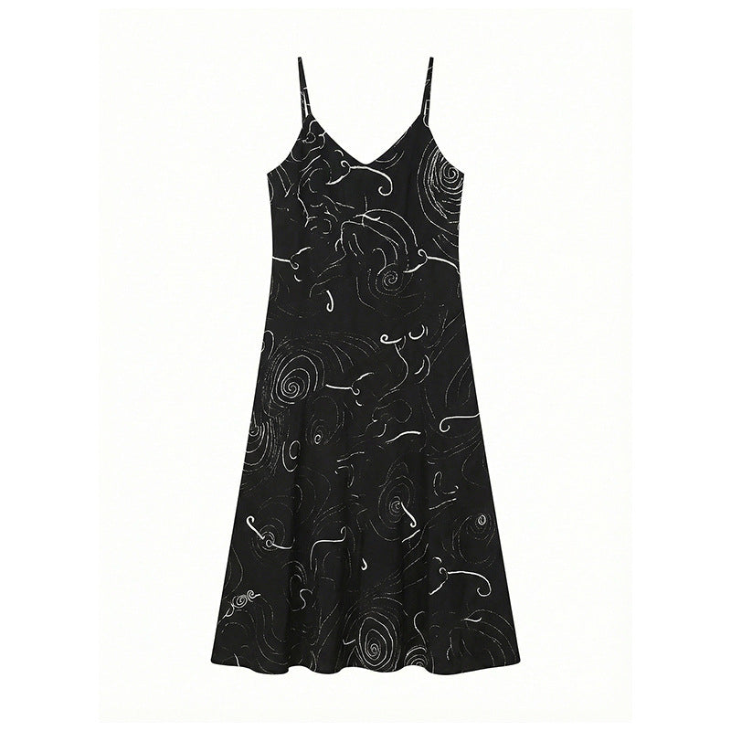 Tencel linen spiral line suspender skirt