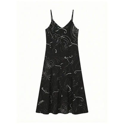 Tencel linen spiral line suspender skirt