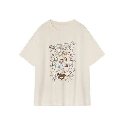 Cartoon Anime Print Cotton Short Sleeve T-Shirt