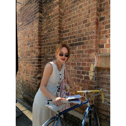 Early spring old money texture sleeveless linen single-breasted vest vest top