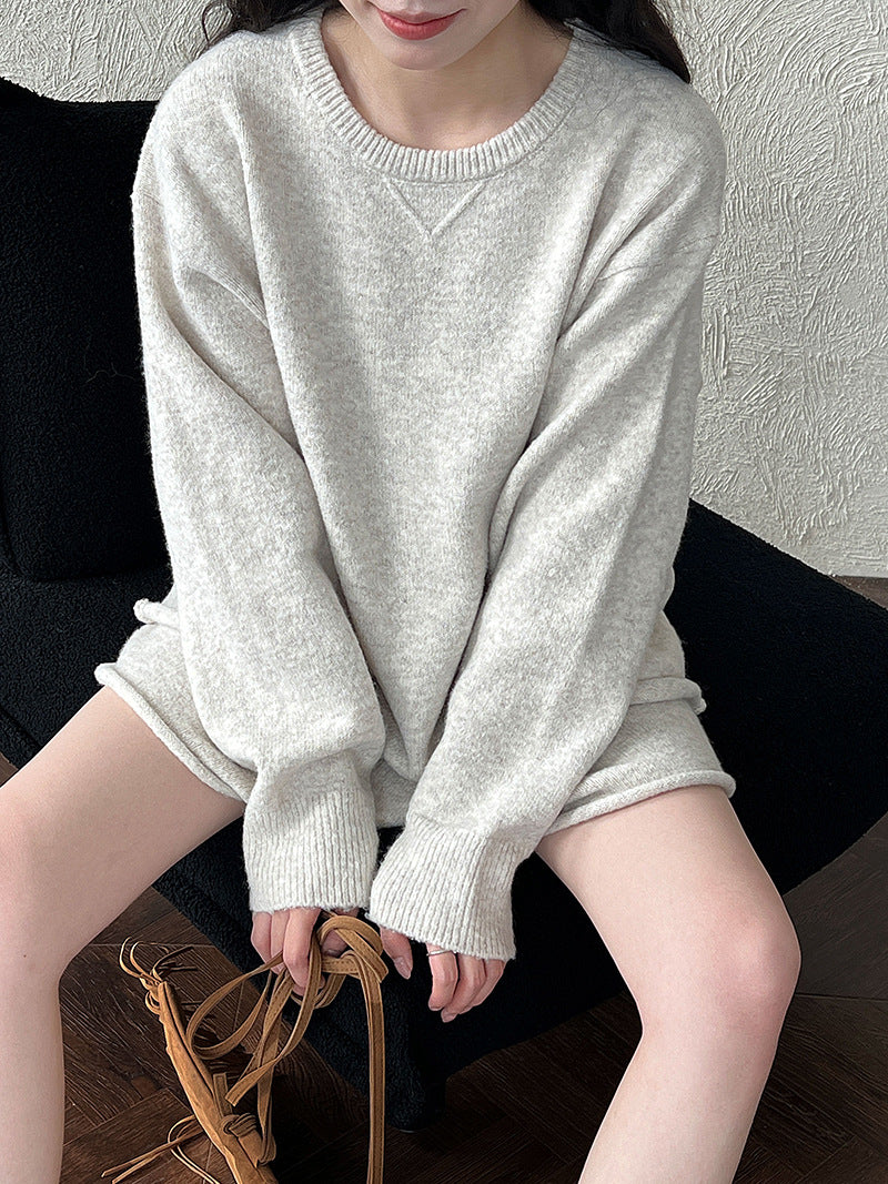 Korean soft waxy wool knitted top + shorts two-piece set