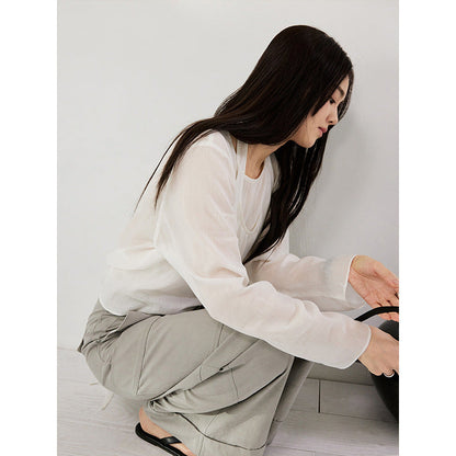 Loose wide-leg Tibetan meat and thin high-waisted summer tooling casual pants