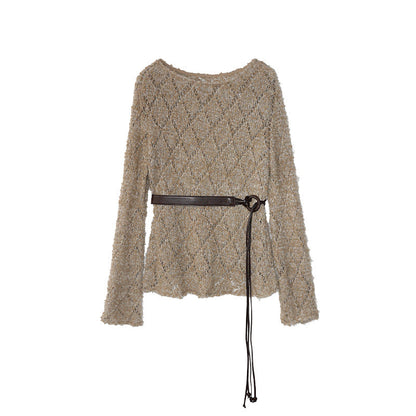 Lazy loose long-sleeved hollow crochet knitted sweater blouse