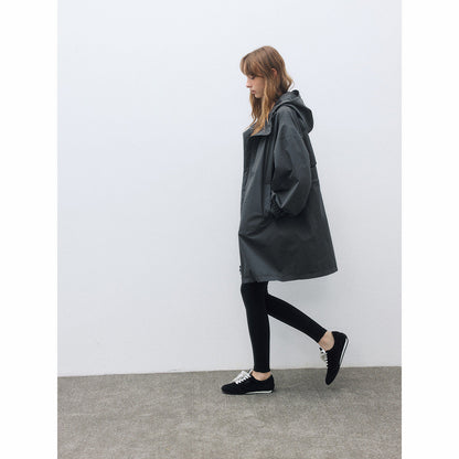 Autumn new casual three-proof hooded loose drawstring long charge jacket