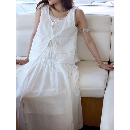 French romantic and exquisite U-neck lace vest cardigan summer new top