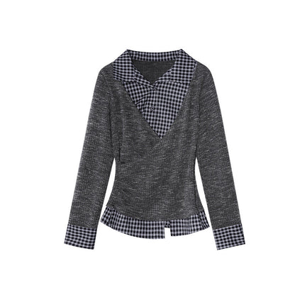 Irregular shirt splicing fake two-piece knitted sweater