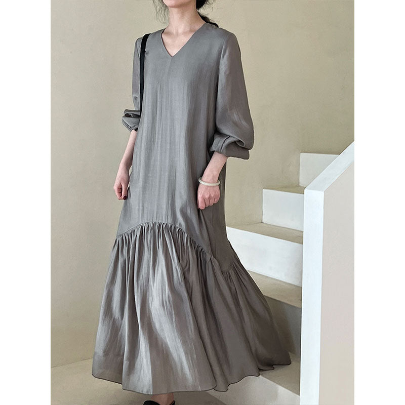 Tencel fabric~ French design fishtail dress autumn new loose and gentle long skirt