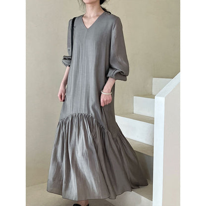 Tencel fabric~ French design fishtail dress autumn new loose and gentle long skirt
