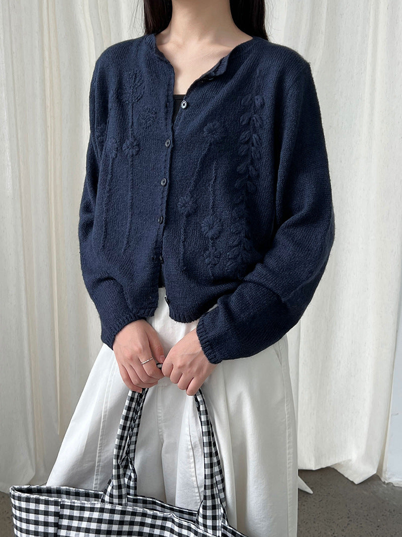 Heavy industry crochet embroidered wool knitted sweater