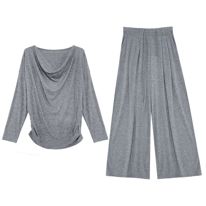 Scoop neck top + high-waisted wide leg pants casual set