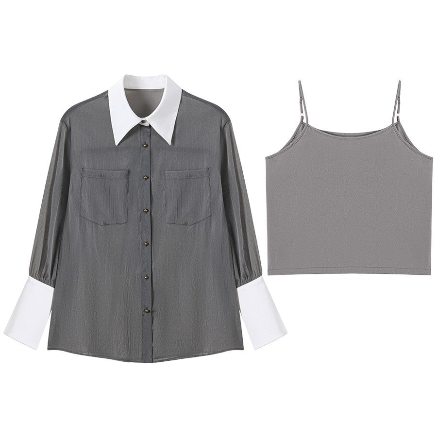 Spring and summer new sunscreen top temperament fragrant French fashionable shirt gray retro loose shirt women