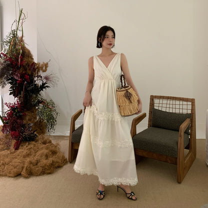 Vacation temperament lace v-neck sleeveless dress