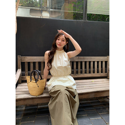 French minimalist temperament waist stand-up collar vest sleeveless top