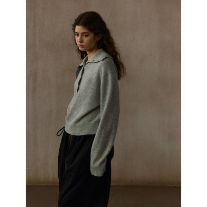 Simple commuter versatile all-wool warm lapel sweater long-sleeved pullover knitted sweater