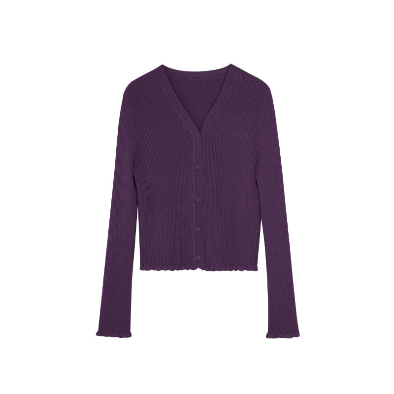Versatile Lyocell pit strip long-sleeved v-neck knitted cardigan