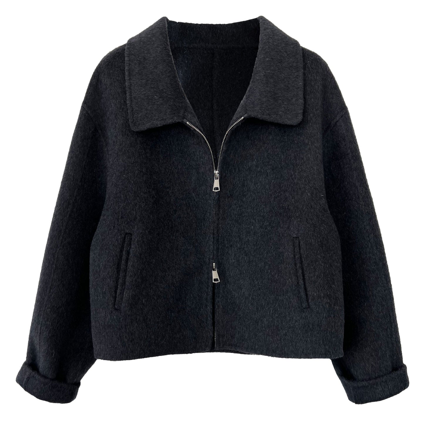 Lapel double-sided wool woolen coat women's autumn and winter new short high-end zipper coat