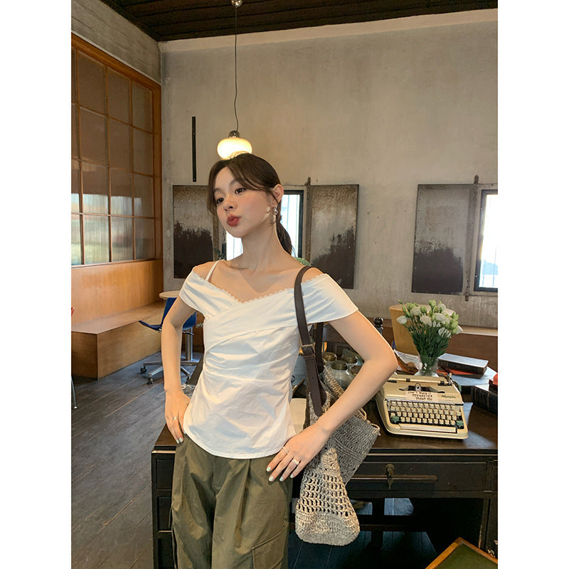 Short Sleeve Shirt Sexy Off-Shoulder Top