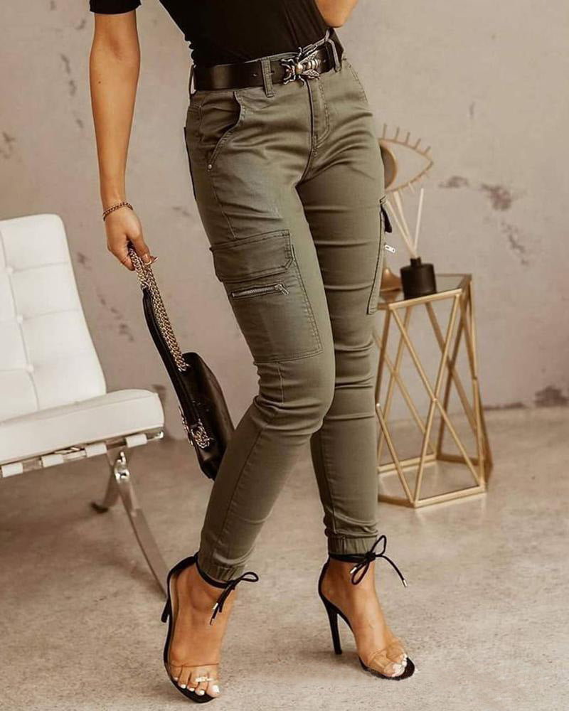 Low waist button solid color pocket toe overalls women's versatile