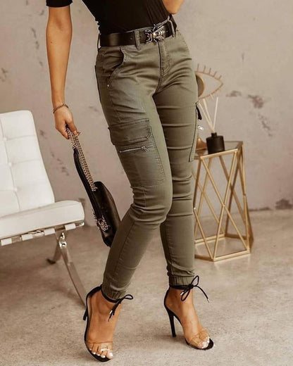 Low waist button solid color pocket toe overalls women's versatile