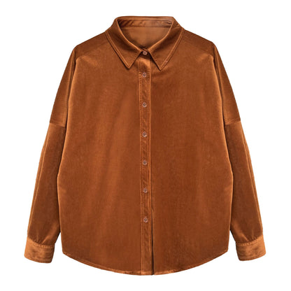 Japanese minimalist thickened brushed corduroy shirt for women