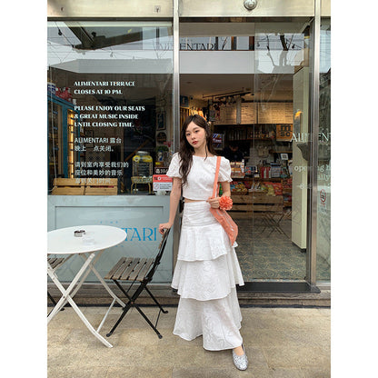 Sweet cake skirt Korean thin high waist white skirt