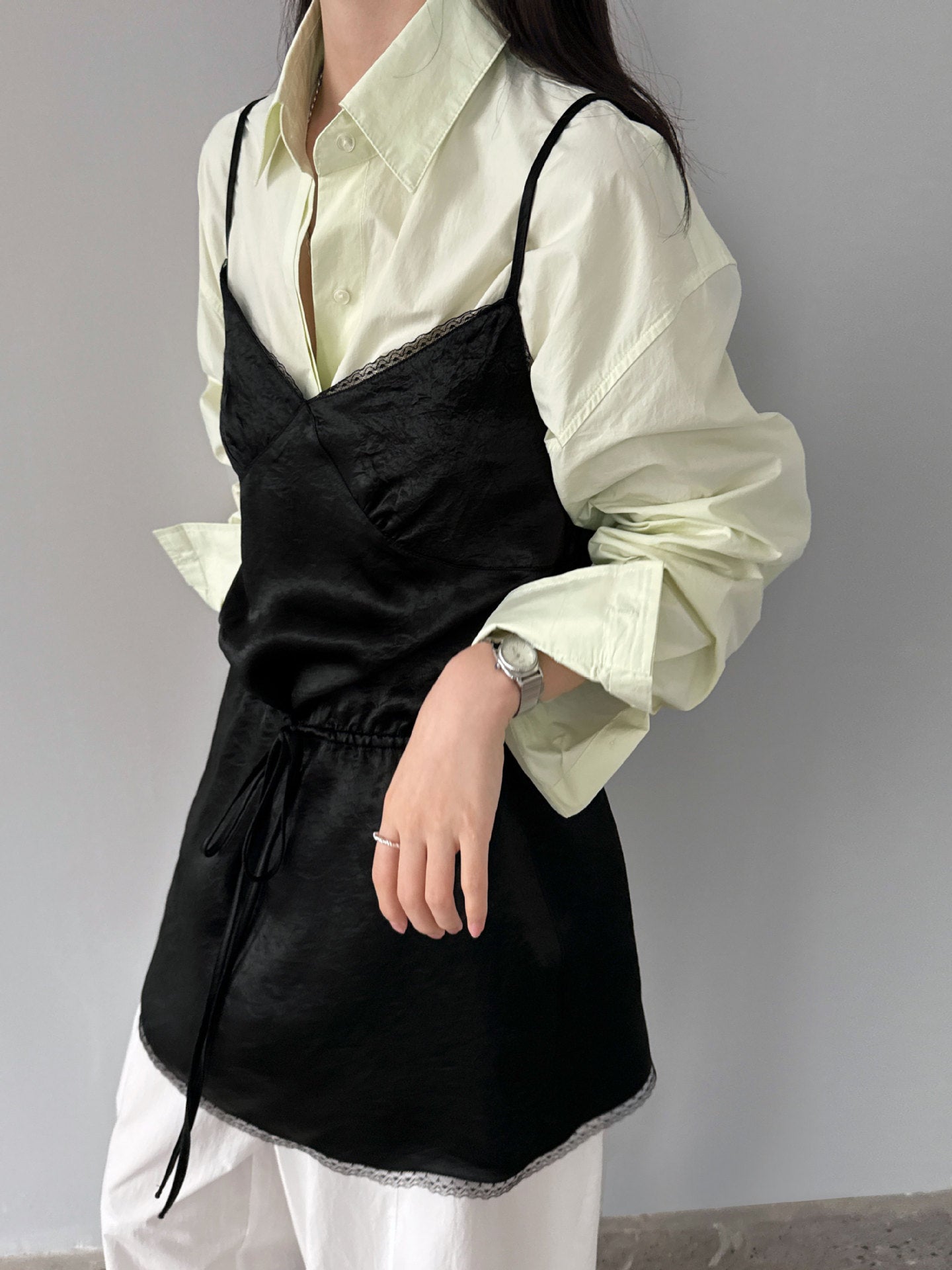 Korean simple casual high-end solid-color cotton shirt women's new spring lazy top