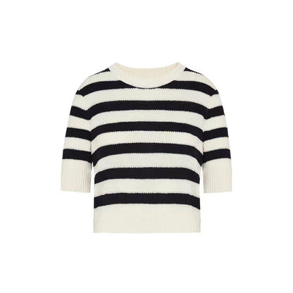 Spring and summer crew neck pullover five-quarter sleeve top