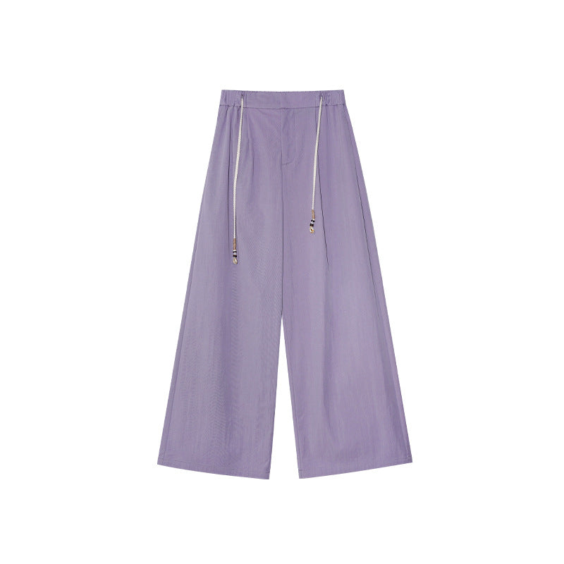 Summer Korean version loose lace-up elastic waist thin straight casual pants