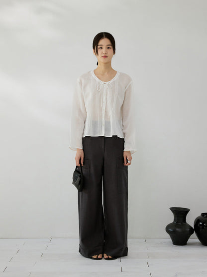 Loose wide-leg Tibetan meat and thin high-waisted summer tooling casual pants
