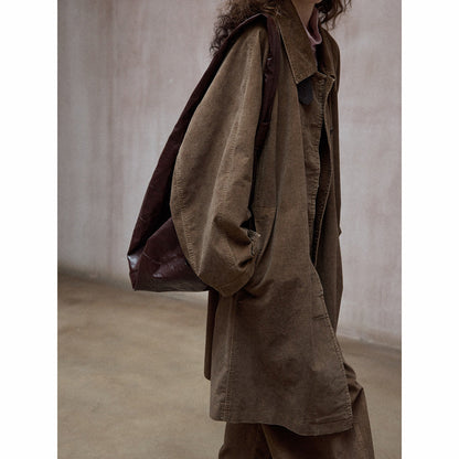 Pure handmade dirty dyed velvet washing process retro small square neck silhouette trench coat